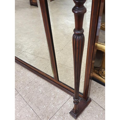 156 - Very Fine Quality Edwardian Inlaid Mahogany 3-Mirror Panel Overmantle with satinwood crossbanding an... 