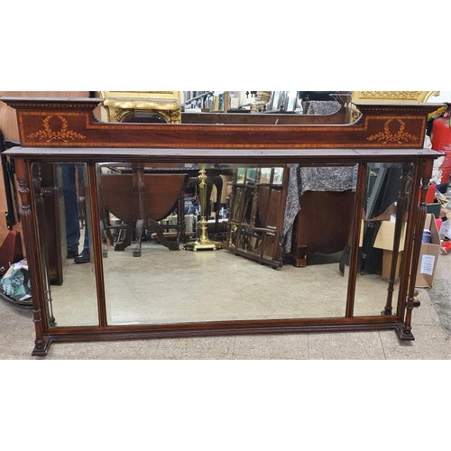 156 - Very Fine Quality Edwardian Inlaid Mahogany 3-Mirror Panel Overmantle with satinwood crossbanding an... 