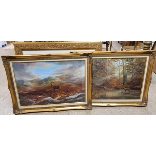 158 - Pair of Mountain Landscapes with Stags, c.36 x 26in