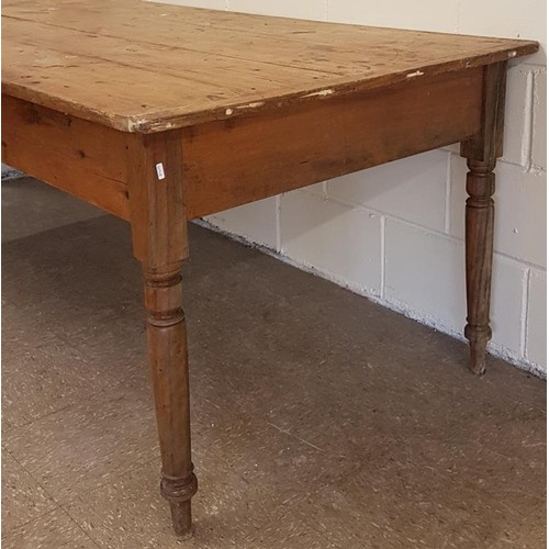 128A - Good Victorian Pine Four Plank Country House Table with bread board ends and all raised on four turn... 