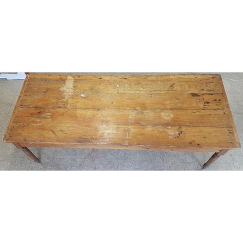 128A - Good Victorian Pine Four Plank Country House Table with bread board ends and all raised on four turn... 