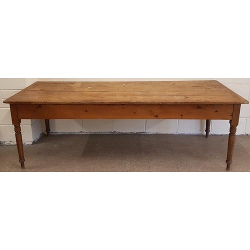 128A - Good Victorian Pine Four Plank Country House Table with bread board ends and all raised on four turn... 