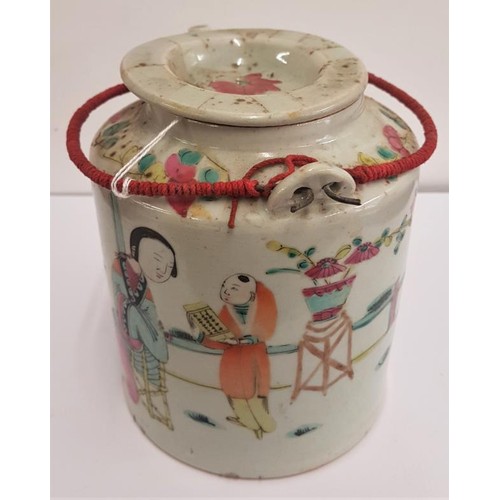 146 - Antique 19th Century China Hand Painted Famille Rose Porcelain Teapot, with lid and swing handle, c.... 