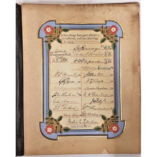 62 - Freemasons Illumination; With Numerous Hand Painted , Hand Inscribed Plates. Leather Bound with Bras... 