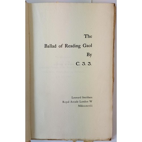 88 - C. 3. 3. The Ballad of Reading Gaol. 1898. 1st edition (4th Impression) Oscar Wilde's first work aft... 