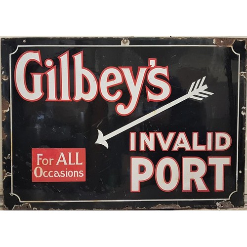 3 - Gilbey's Invalid Port For All Occasions, Enamel Advertising Sign, 21 X 30 inches.