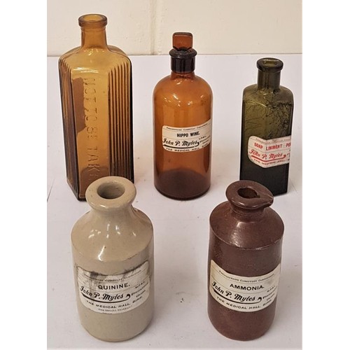 22 - 5 Apothecary Bottles , varying in size from 8