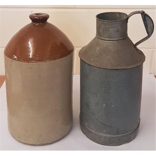 30 - Large Two Tone Stoneware Jar, c.19in tall and a Galvanise Dairy Measure (2)