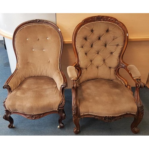 530 - Similar Pair of Victorian Carved Mahogany Armchairs on cabriole legs.