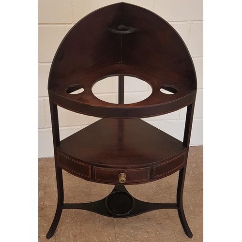 532 - Georgian Inlaid Mahogany Corner Washstand with lower tier drawer, c.24in wide