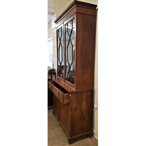 533 - Georgian Mahogany Bookcase, the moulded top over a pair of astragal glazed doors on a base with one ... 