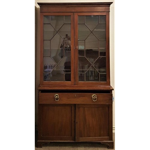 533 - Georgian Mahogany Bookcase, the moulded top over a pair of astragal glazed doors on a base with one ... 