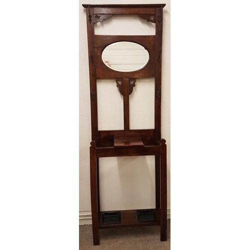 534 - Edwardian Oak Hall Stand with both original metal drip trays. 24