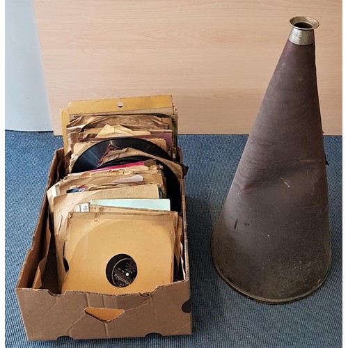 546 - Collection of Gramophone Records C70 as well as early 20th Century Leather Megaphone.