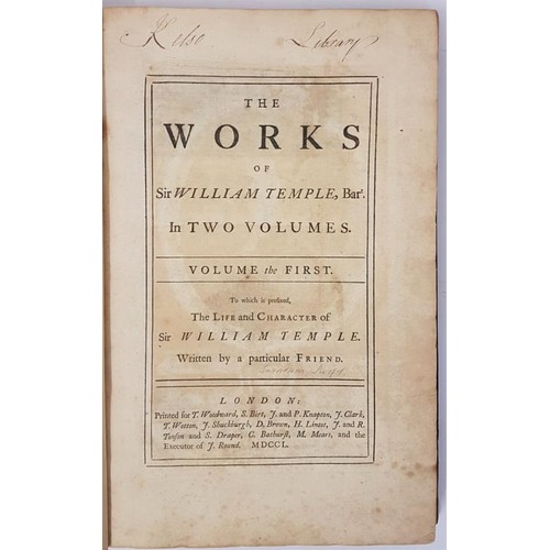 19 - The Works of Sir William Temple written by a particular friend Jonathan Swift 1750 in two volumes, f... 