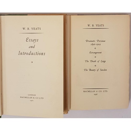 634 - Essays and Introductions by W B Yeats published by McMillan London 1961, 1st edition with dust jacke... 