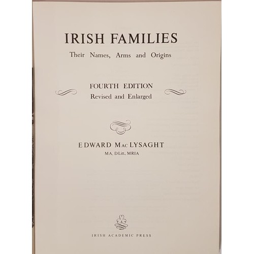 79 - Edward MacLysaght. Irish Families, Arms and Origins. 1985. Quarto. Coloured Coats of Arms. Fine d.j.