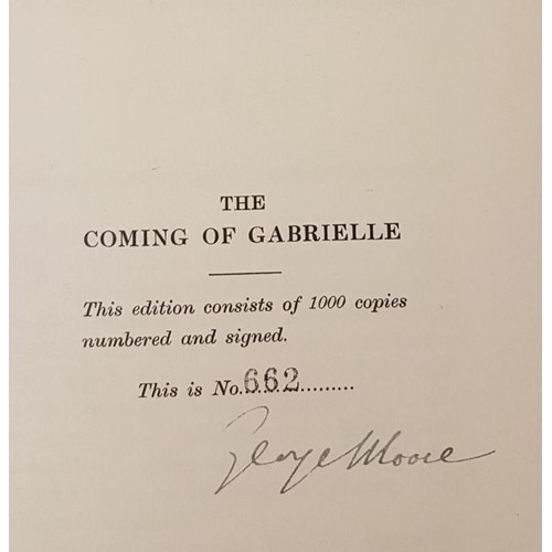 84 - George Moore. The Coming of Gabrille. 1920. Limited Edit. Signed by Moore. Original half vellum with... 