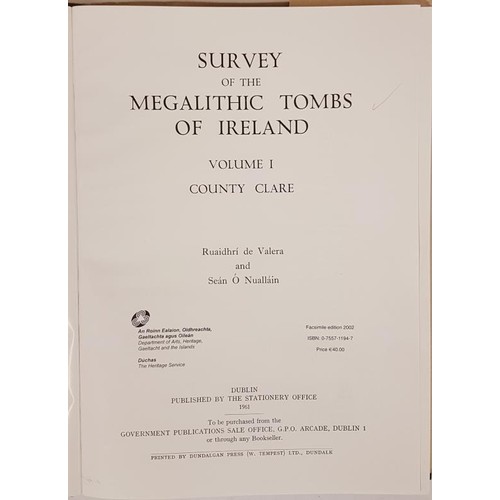 2 - de Valera, Ruaidhri/Sean O'Nuallain. Survey of the Megalithic Tombs of Ireland, Vol I, County Clare,... 