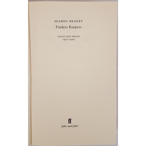 28 - Seamus Heaney. Finders Keepers - Selected Prose 1971-2001. 2002. 1st D.j