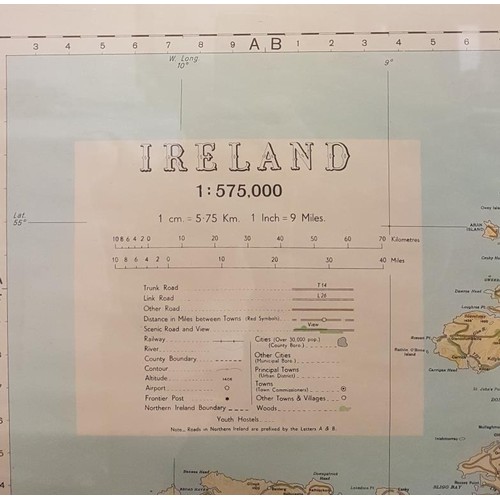 191 - Framed Map of Ireland - Showing distances by road between principal cities and towns. Government of ... 