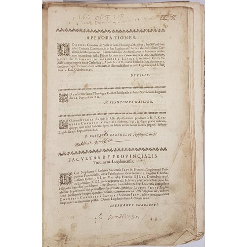 356 - [Historical artefact, book signed by Luke Wadding]. Commentaria by Cornelius a Lapide. Paris, 1631. ... 