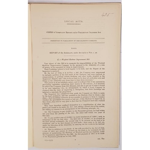 87 - Report on the Administration on the Wexford Harbour Improvement Bill 1852. With 3 very large folding... 