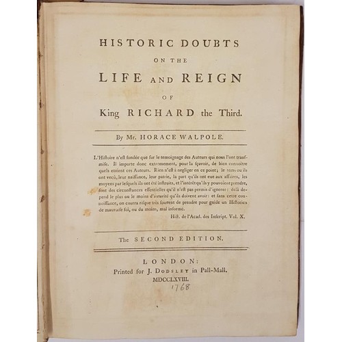 135 - Historic doubts on the life and reign of King Richard the Third Walpole Horace Published by Printed ... 