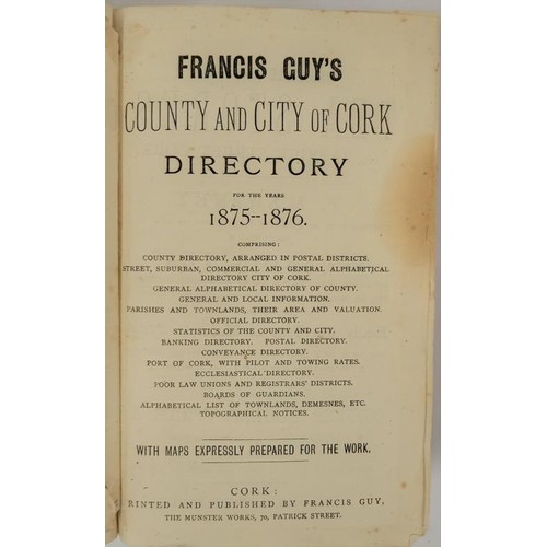 139 - Francis Guy'S County And City Of Cork Directory For The Year 1875-1876 with maps expressly prepared ... 