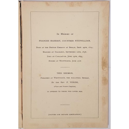 270 - Rev. P. Verling. Sermon Preached in Memory of Frances Harriet, Countess Fitzwilliam, Collatin, Co. W... 