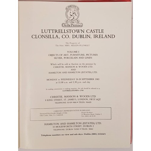 299 - Christies catalogue of Luttrellstown Castle contents Dublin, 26/28 Sept. 1983. Hard back with d.j.. ... 