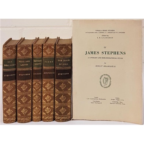 307 - 5 Leather bound Books by James Stephens: The Demi-Gods; Here Are Ladies; The Charwomans Daughter; Re... 