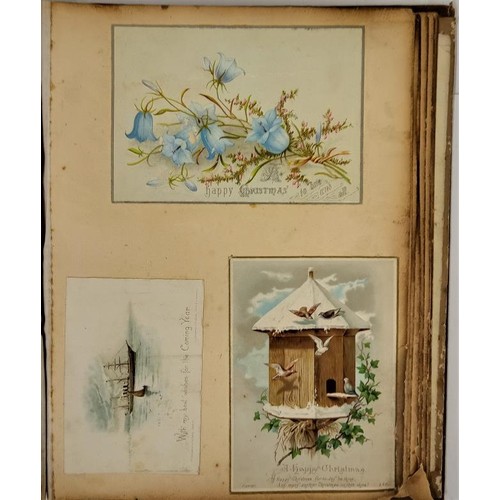 326 - 19th Century Greetings Card Album, 60+ pages of cards along with Our Boys At School by Frederic Weat... 