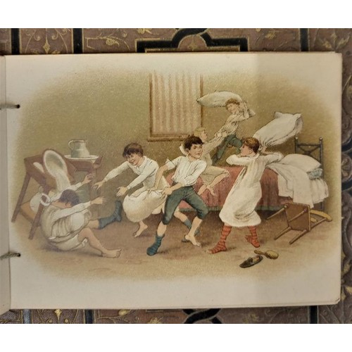 326 - 19th Century Greetings Card Album, 60+ pages of cards along with Our Boys At School by Frederic Weat... 