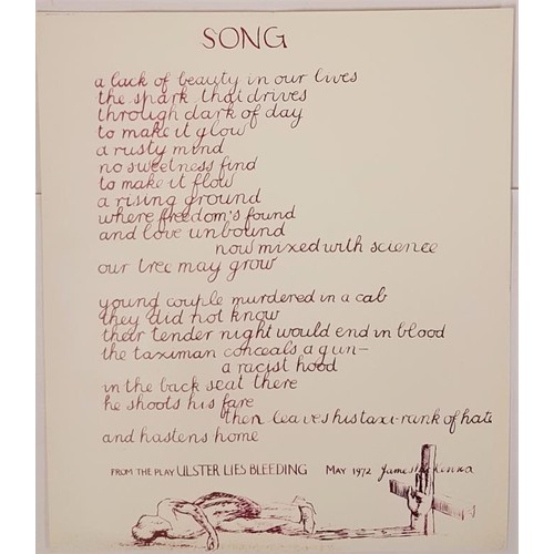 339 - James McKenna – SONG Produced in 1972. A limited edition broadside, Purple text and illustrate... 