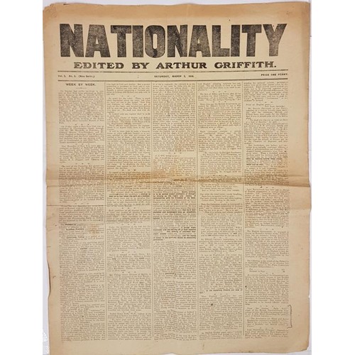 352 - Nationality edited Arthur Griffith. March 2, 1918. Original Sinn Fein newspaper with reports of mili... 