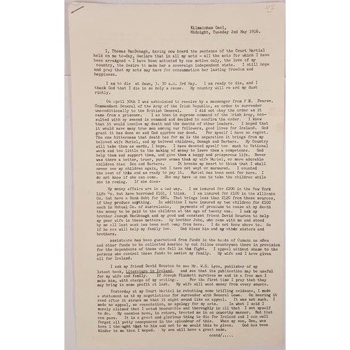 353 - Typescript letter. ‘Kilmainham Gaol, Midnight, Tuesday 2nd May 1916’. Thomas MacDonagh t... 