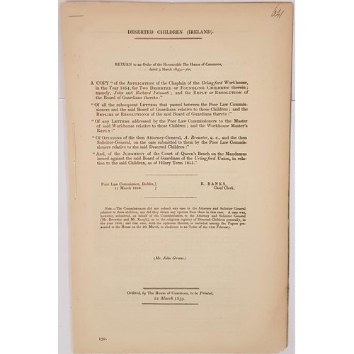 360 - An Appeal of the Chaplain of Urlingford Workhouse in 1854 for two deserted children in relation to a... 