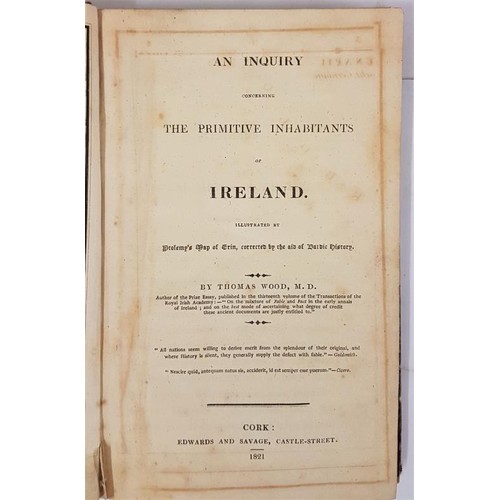 448 - An Inquiry Concerning the Primitive Inhabitants of Ireland Wood, Thomas, Published by Cork: Edwards ... 