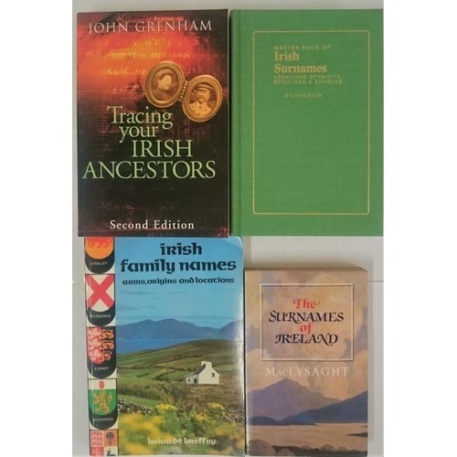 23 - O Laughlin, Master Book of Irish Surnames, 1st 1993, 8vo, Kansas City, 304 pps; green cloth. Grenham... 