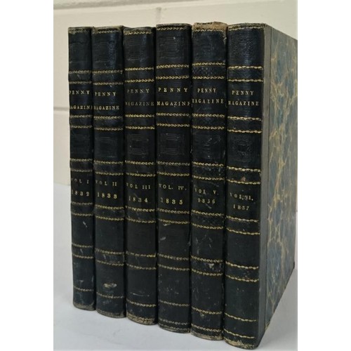45 - Bindings] The Penny Magazine of the Society for the Diffusion of Knowledge. 1832 to 1837, 6 vols., q... 