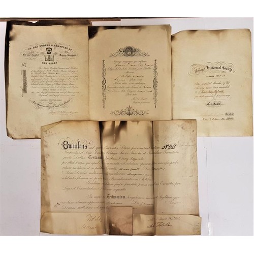 64 - Diplomas/Documents relating to Jacobum Vesey Fitzgerald from Trinity College and the Freemasons Lodg... 