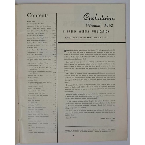 78 - Cuchulainn Annual 1962. A Gaelic Weekly Publication. Edited by Gerry McCarthy and Joe Kelly