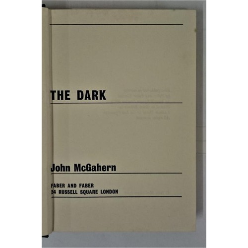 133 - John McGahern. The Dark. 1965. 1st. Pristine in glassine protected d.j. McGahern's second novel, jud... 