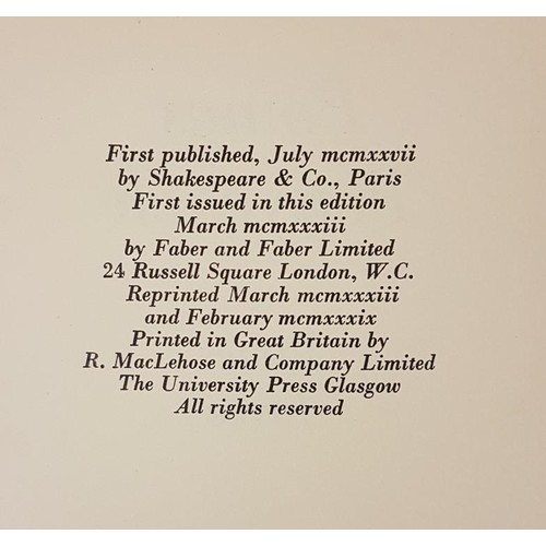 213 - Joyce, James. Pomes Penyeach. London: Faber & Faber, February, 1939. White card stitched, in pri... 