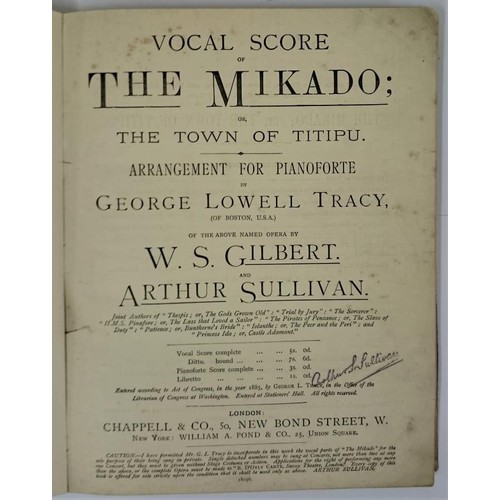 288 - Vocal Score Of The Mikado or the Town of Titipu. Arrangement for Pianoforte by George Lowell Tracy o... 