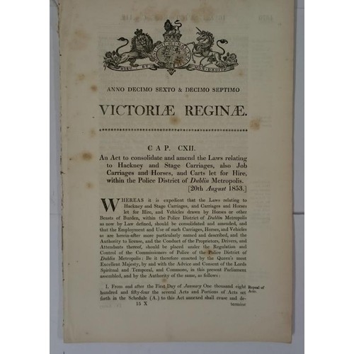 299 - Dublin Horse Carriages] An Act to consolidate and amend the Laws relating to Hackney and Stage Carri... 