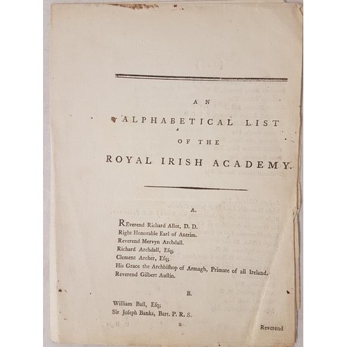 312 - [Royal Irish Academy] An Alphabetical List of the Royal Irish Academy. 8pp, single multi-folded shee... 