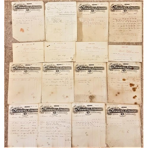 322 - Stewarts Limited - Biscuit Manufacturing original Invoices, Credit Notes for 1908. c 36 pieces.