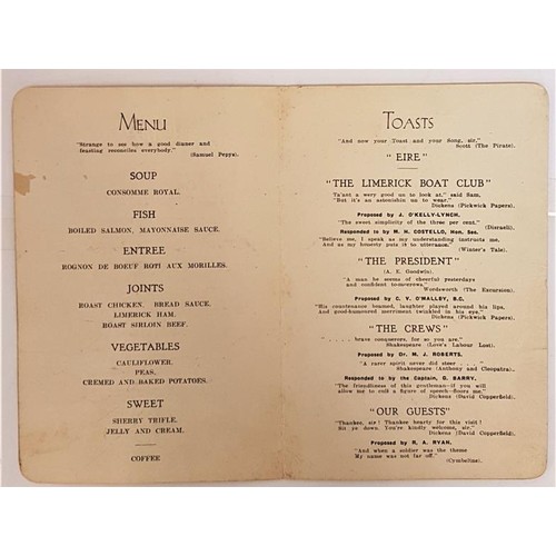 324 - Menu and Running order for the Limerick Boat Club Annual Re-Union Dinner February 1943